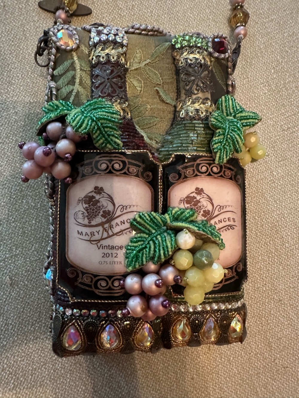 Mary Frances Embellished Grape Bottle Evening Bag in Green, Pink, Yellow